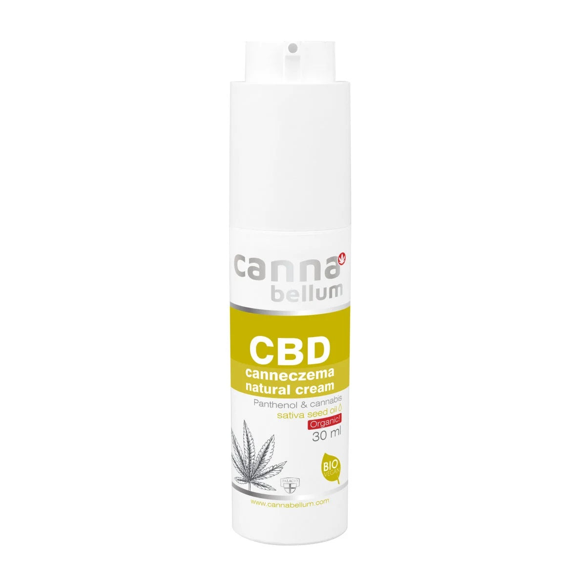 Cannabellum CBD Gesichts- und Halscreme - 30ml Verpackung mit ausgefahrenem Dosierer