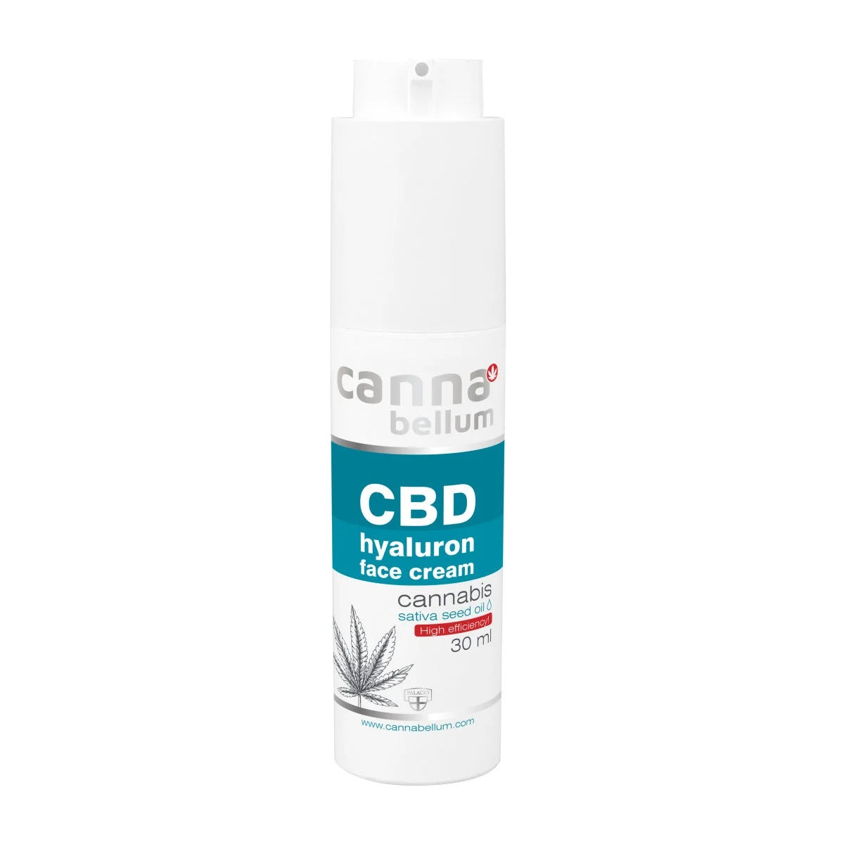 Cannabellum CBD Hyaluron Gesichtscreme - 30ml Verpackung mit ausgefahrenem Dosierer