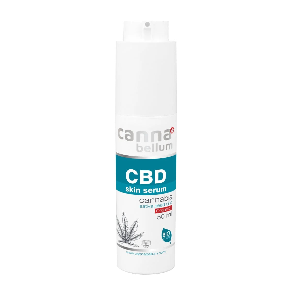 Cannabellum CBD Hautserum - 50ml Verpackung mit ausgefahrenem Dosierer