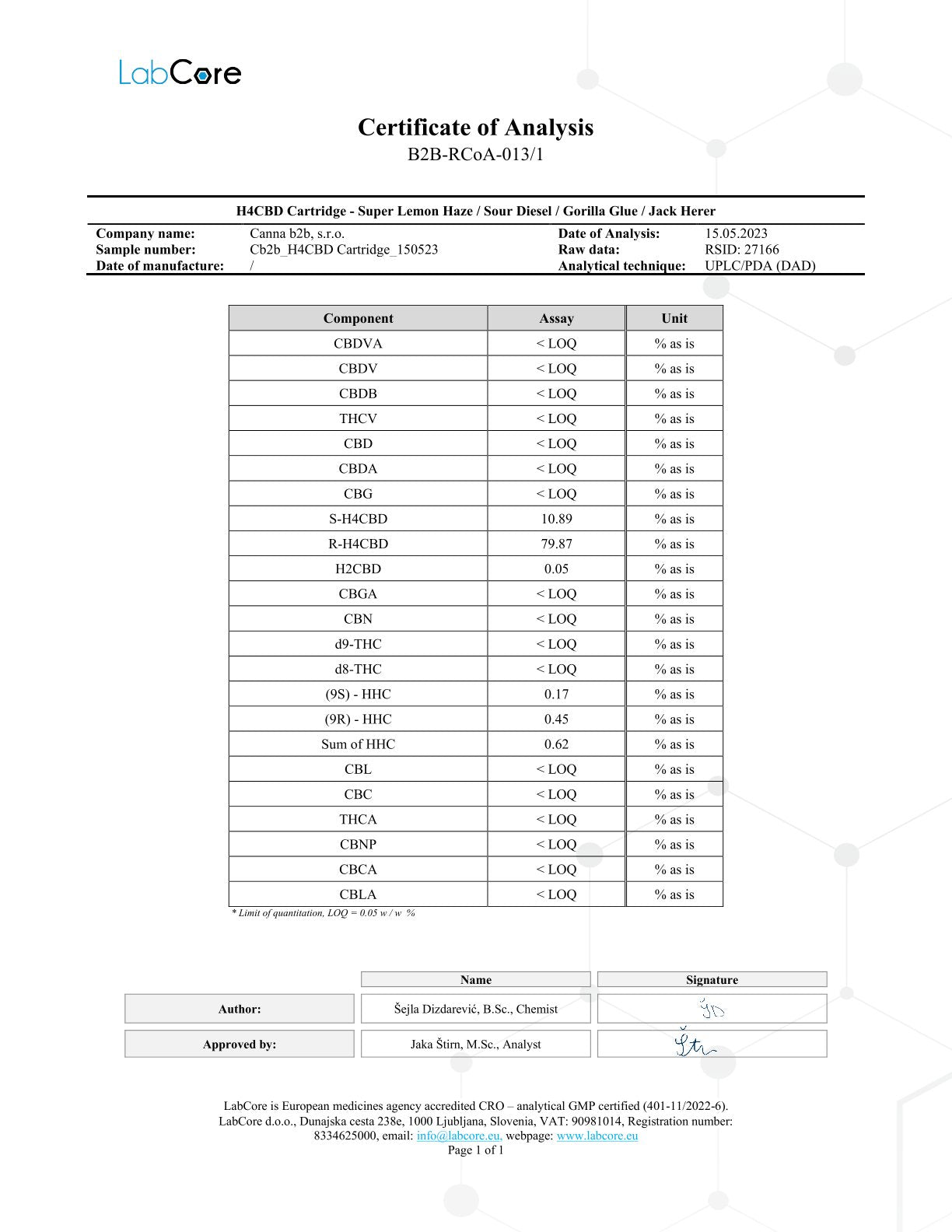 Canntropy H4CBD - Cartucho diésel amargo - 95% H4CBD - 1 ml